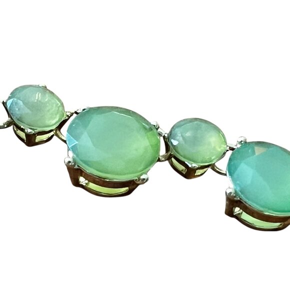 Faceted Green Glass Stone Gold-Tone Necklace By Lane Bryant 20” - Picture 3 of 9